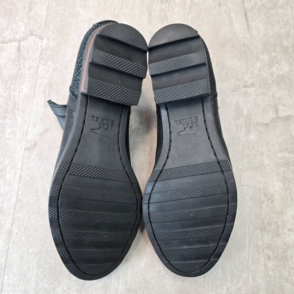 Sorel Lolla Ankle Boots 11 Black Leather Pull On Western Casual Low Heel Booties - Picture 7 of 12